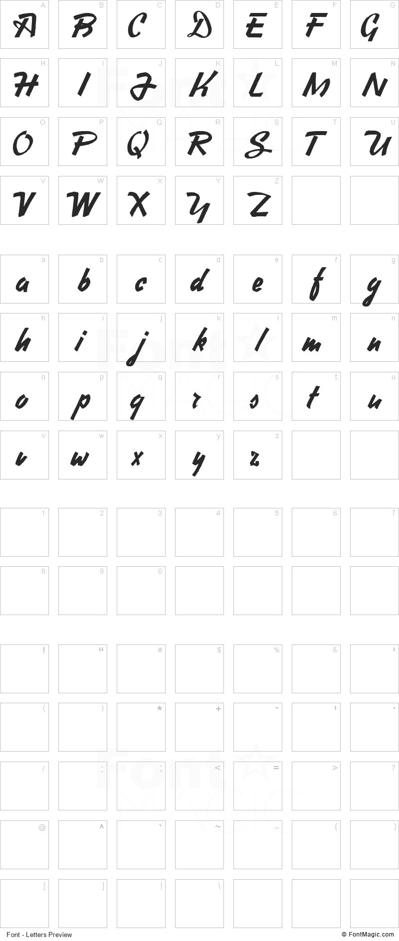 Heavy Squared Writing Font - All Latters Preview Chart